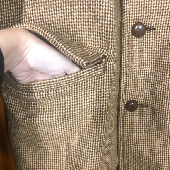 VINTAGE WEATHERCASTER Brown & Tan Houndstooth Fur Collar Blazer Coat Jacket 42 - Picture 5 of 11